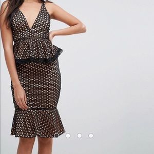 Missguided Peplum Lace Midi Mermaid Fishtail Dress